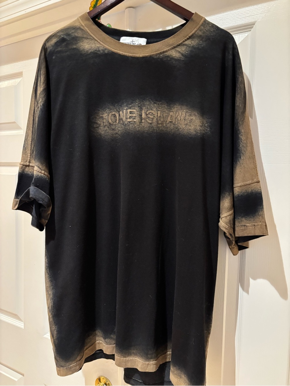 Stone Island Black Tee with Tan Washed Accents